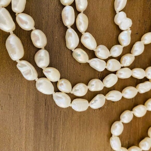 Vintage Freshwater Pearls Natural Classic Pearls Long Necklace 58" - Picture 6 of 6